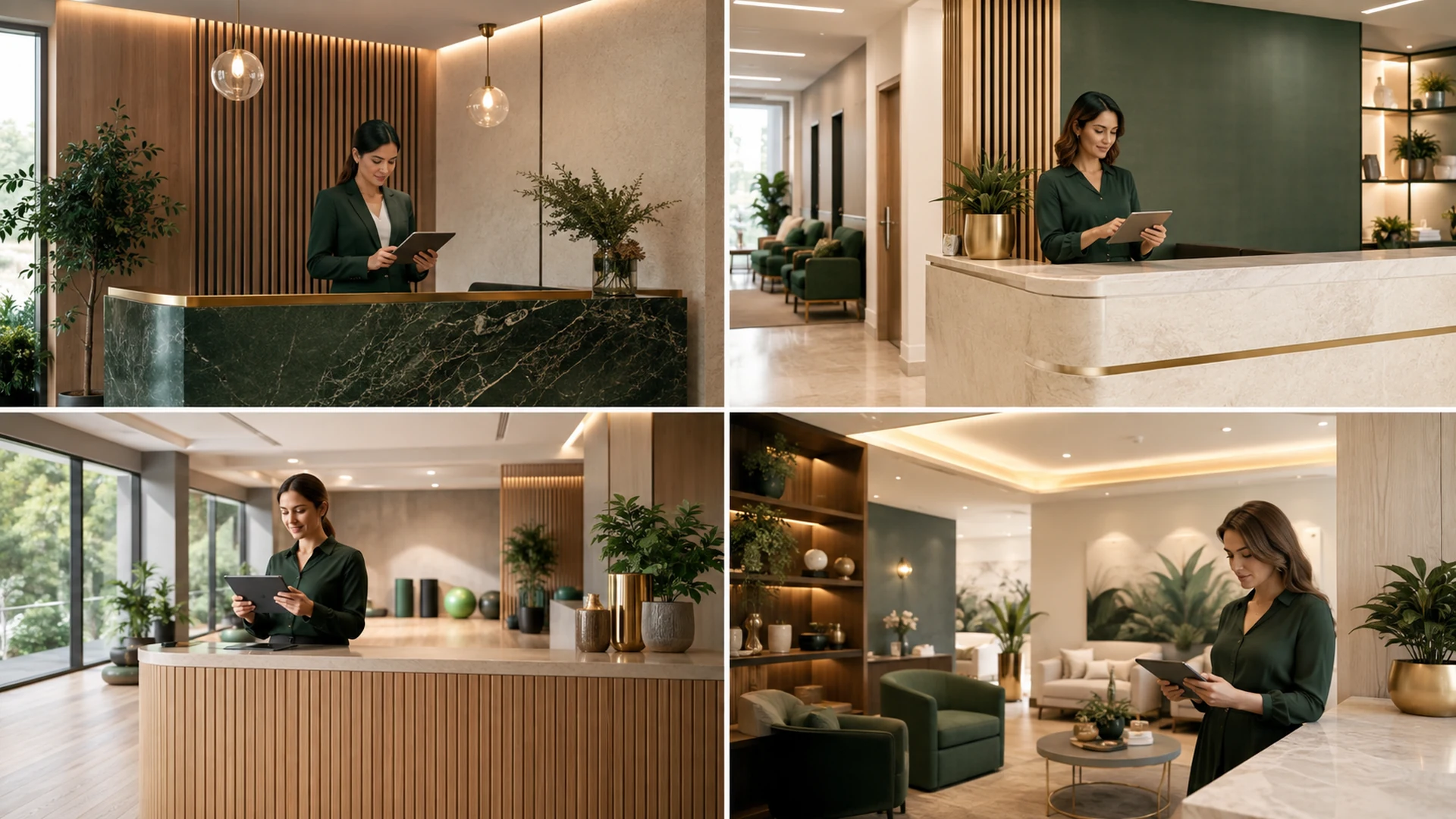 Four healthcare-business environments — aesthetics, medical, physiotherapy and wellness clinics — served by one growth model
